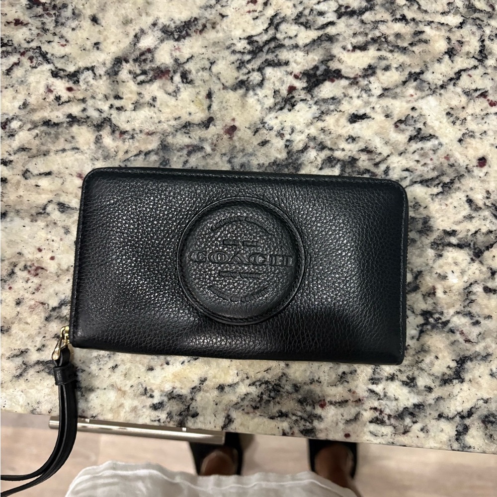 Coach Black Pebbled Leather Wristlet